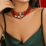 4Pcs/Set Crystal Red Green Bead Christmas Necklaces for Women