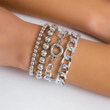 4Pcs/Set Unisex Silver Metal Chain Beaded Bracelets