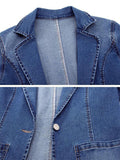 Women's Casual Lapel One Button Blue Denim Coat