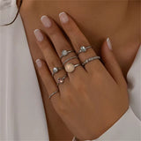 8Pcs/Set Elegant Round Crystal Rings for Lady