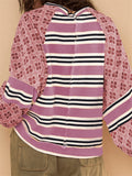 Women's Floral Striped Color Blocking Crew-neck Sweatshirt