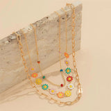 3Pcs/Set Colorful Daisy Metal Ring Chain Necklaces for Women