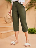 Female Simple Comfort Elastic Waist Cropped Pants with Pockets