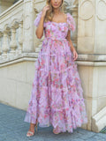 Romantic Flower Mesh Puff Sleeve Princess Dress for Women