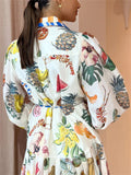 Ladies French Style Single-Breasted Puff Sleeve Print Dress