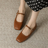 Ladies Square Toe Elegant Retro Mary Jane Flat Loafers