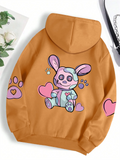 Cute Pink Heart Rabbit Printed Harajuku Hoodies for Women