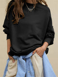 Sports Style Loose Solid Color Pullover Sweatshirt for Women