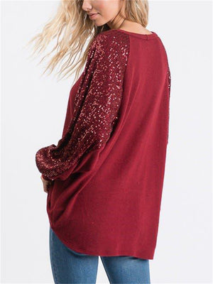 Fashion Sequins Long Sleeve Round Neck Shirt for Women