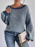 Female Lantern Sleeve Striped Off Shoulder Sweaters