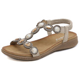 Shiny Rhinestone Bohemian Flat Sandals for Lady