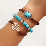 3Pcs/Set Women's Bohemian Style Blue Natural Stone Beaded Bracelets