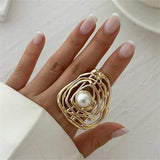 Fashion Intertwined Metal Imitation Pearl Rings for Lady