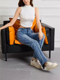 Stylish Raw Edge Stripe Stretchy High-Rise Skinny Jeans for Women