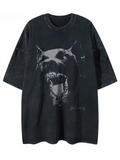 Super Cool Doberman Graphic Print Hip Hop Washed Shirts