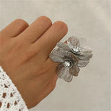 Hollow Petal Rhinestone Flower French Rings for Lady