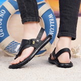 Male Breathable Genuine Leather Flip Flops Sandals