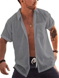 Men's Cotton Linen Turn Down Collar Casual Beach Shirts