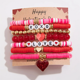 Female 7pcs/Set Trendy Love Heart Beaded Bracelets