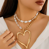 Female 2pcs/Set Imitation Pearl Exaggerated Love Heart Nekclace