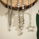 3pcs/Set OT Buckle Star Beaded Necklaces for Women