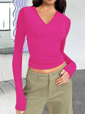 V Neck Slim Fit Stretchy Simple Base Shirt for Women