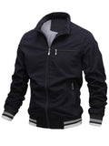 Men's Pure Cotton Stand Collar Anti-Theft Zipper Pocket Casual Jacket