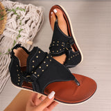 Retro Rivet Decoration Open Toe Flat Roman Sandals for Women