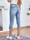 Female Trendy Lace-up Light Blue Cropped Jeans