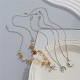 3Pcs/Set Dragonfly Irregular Stone & Mini Tree & Moon Pendant Necklaces