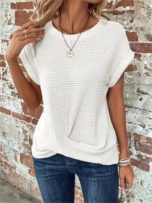 Female Elegant Solid Color Round Neck T-shirts for Summer