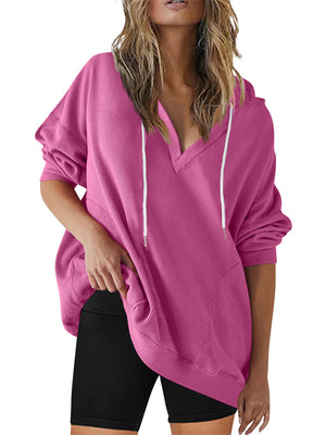 Fashionable Long Sleeve V-neck Hoodies for Ladies