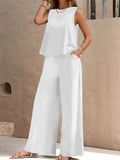 Women's Elegant Solid Color Sleeveless Shirt + Casual Pants