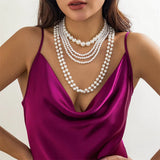 6Pcs/Set French Luxury Layered Imitation White Pearl Necklaces