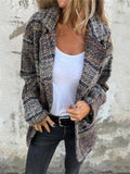 Female Vintage Plaid Autumn Loose Lapel Woolen Coat