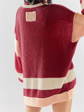 Lazy Contrast Color Stripe Button Up Loose Knitted Sweater for Women