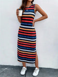 Sleeveless Striped Split Dresses for Ladies