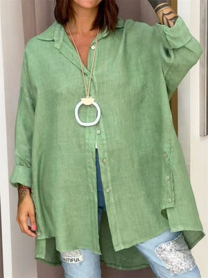 Chic Oversized Lapel Button Up Cozy Cotton Shirt for Women
