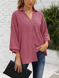 Fashion V Neck Lantern Sleeve Cozy Chiffon Shirt for Women