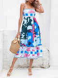 Women's Sexy Cosy Print Sleeveless Large Swing Dresses