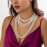 6Pcs/Set French Luxury Layered Imitation White Pearl Necklaces