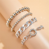 4Pcs/Set Unisex Silver Metal Chain Beaded Bracelets