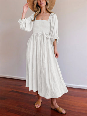 Elegant Puff Sleeve Smocked Dress for Women