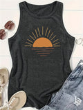 Sunrise Scene Print Women's Sleeveless Vest T-shirts