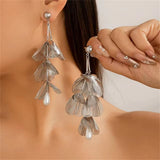 French Style Multiple Leaves Faux Pearl Drop Earrings for Lady