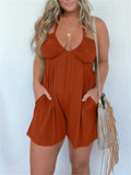 Beach Holiday Sleeveless Loose Strappy Rompers for Women