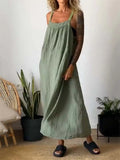 Leisure Square Neck Sleeveless Loose Overall Dress for Women