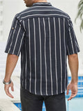 Men's Vertical Stripe Stand Collar Short Sleeve Shirt for Holiday