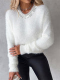 Women's Shinny Rhinestone-Studded Fluffy Knitted Sweater