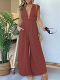 Leisure Wide-legged Deep V Jumpsuit for Women